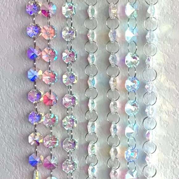 23" 7 Dangling Strands AB Crystal Prisms Suncatcher Curtain Sun Hangng New - Picture 5 of 6